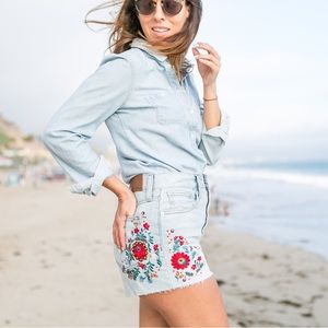 MADEWELL NWOT embroidered floral perfect jean frayed light wash short size 27